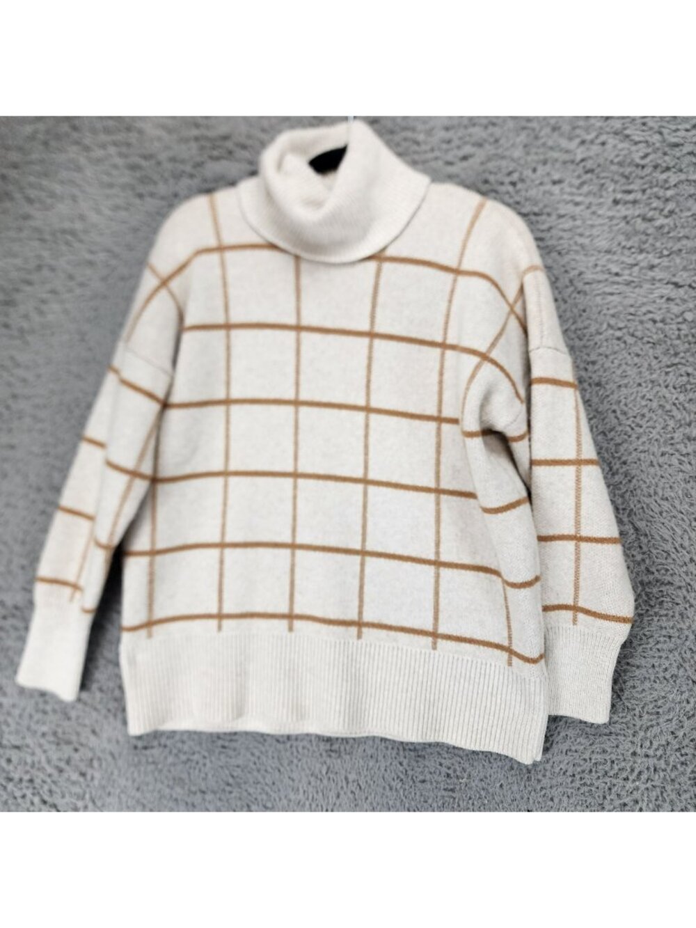 Madewell Sweater Womens Small Cream Plaid Long Sleeve Turtleneck Pullover